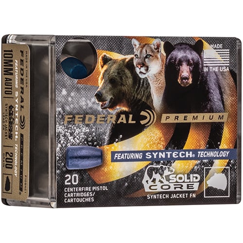 Federal P44SHC1 Premium  44 Rem Mag 300 gr Solid Core Synthetic Flat Nose 20 Per Box/ 10 Case